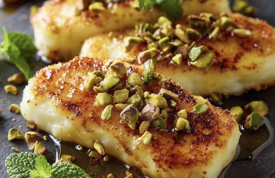 Insanely Good Honey-Pistachio Griddled Halloumi 1 Griddled halloumi with pistachio and honey