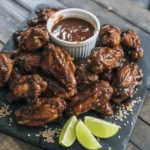 plate of Nutella and sriracha coated chicken wings