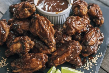 plate of Nutella and sriracha coated chicken wings