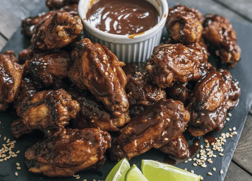 plate of Nutella and sriracha coated chicken wings