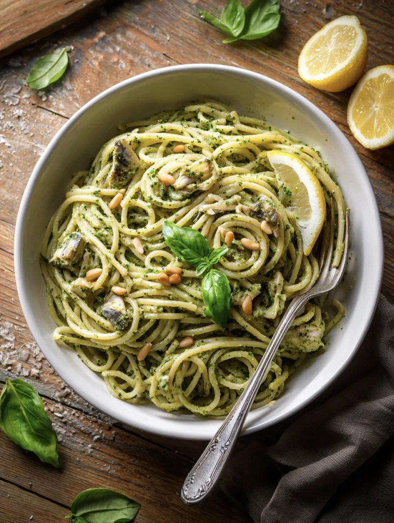 20 Minute Creamy Sardine Pesto Pasta 2 sardine pesto pasta15