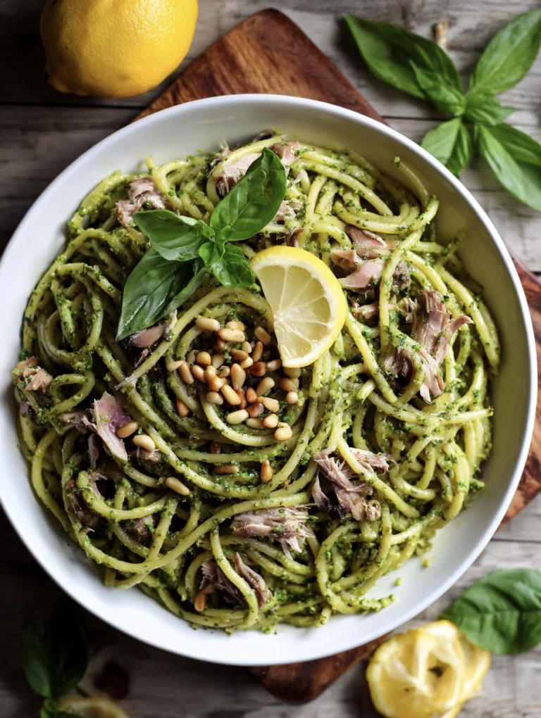 20 Minute Creamy Sardine Pesto Pasta 46 sardine pesto pasta in a bowl