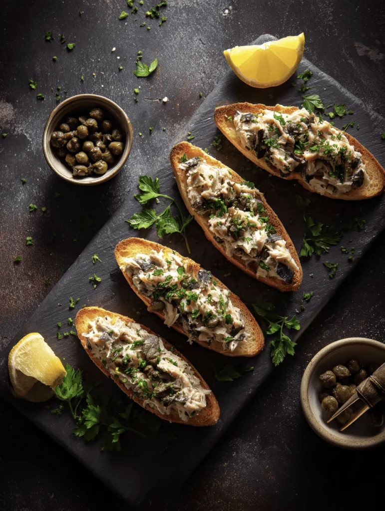 Insanely Easy Lemon-Garlic Sardine Toasts with Crispy Capers 5 sardines on toast