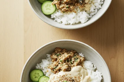 tahini sardine rice bowl