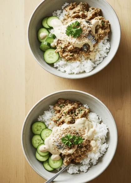 tahini sardine rice bowl