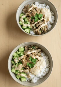 tahini sardine rice bowl