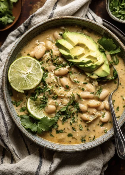 vegan white bean Chili in a bowl