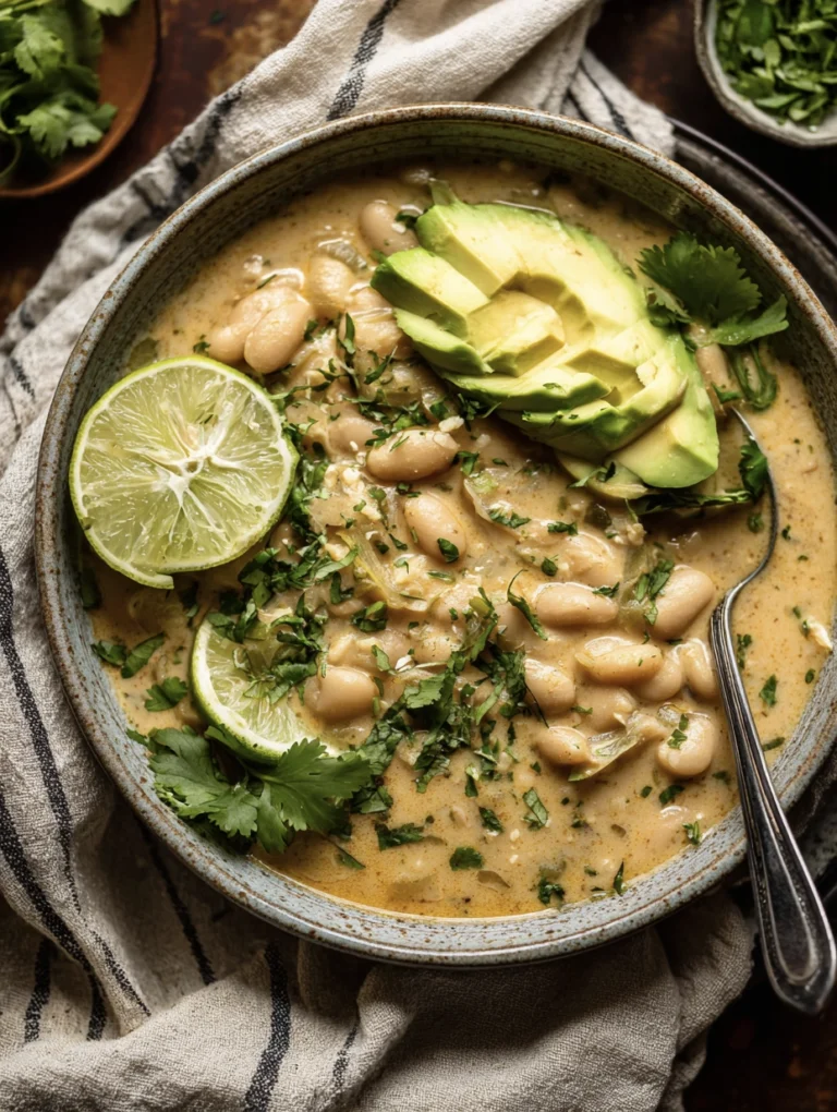 Creamy Vegan White Bean Chili 34 vegan white bean Chili in a bowl