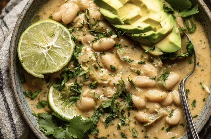 vegan white bean Chili in a bowl