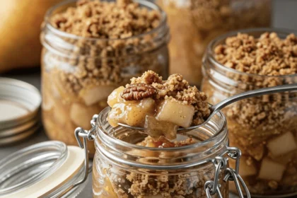 Deliciously Simple Pear & Ginger Jars — No Fuss Autumn Treat 1 Spiced Pear Ginger Crumble Jars 4