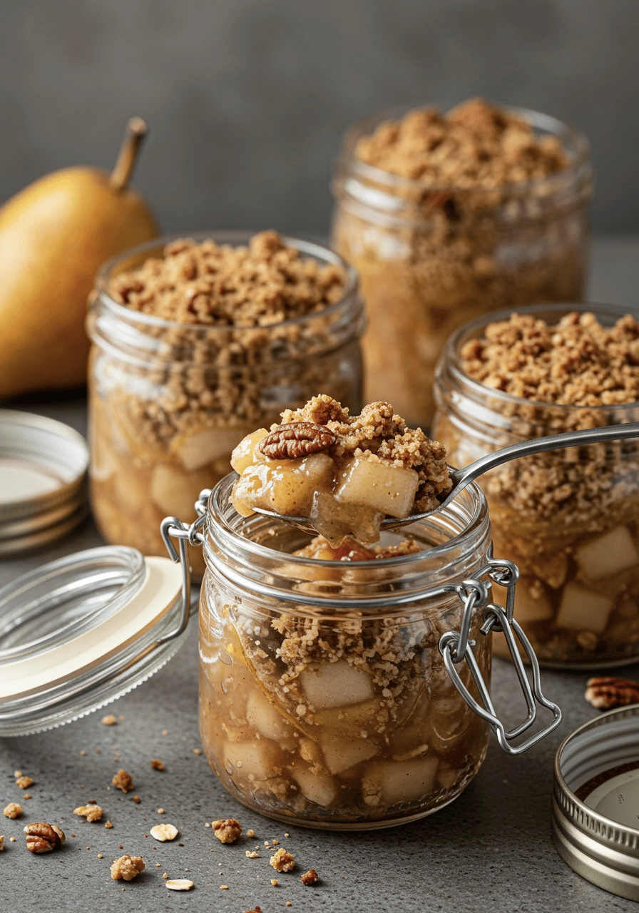 Deliciously Simple Pear & Ginger Jars — No Fuss Autumn Treat 6 Spiced Pear Ginger Crumble Jars 4