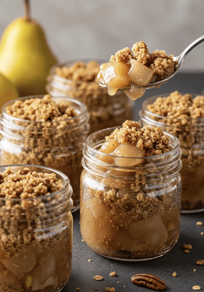 Deliciously Simple Pear & Ginger Jars — No Fuss Autumn Treat 3 Spiced Pear Ginger Crumble Jars 50