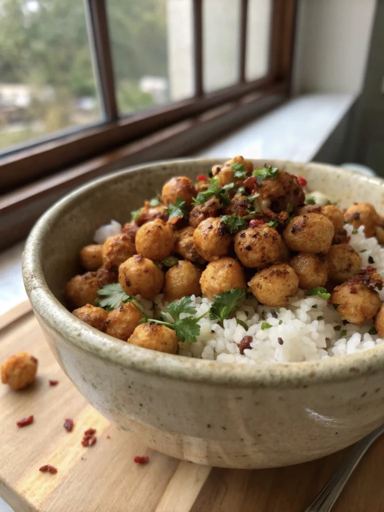 A delicious crispy chickpea rice bowl 