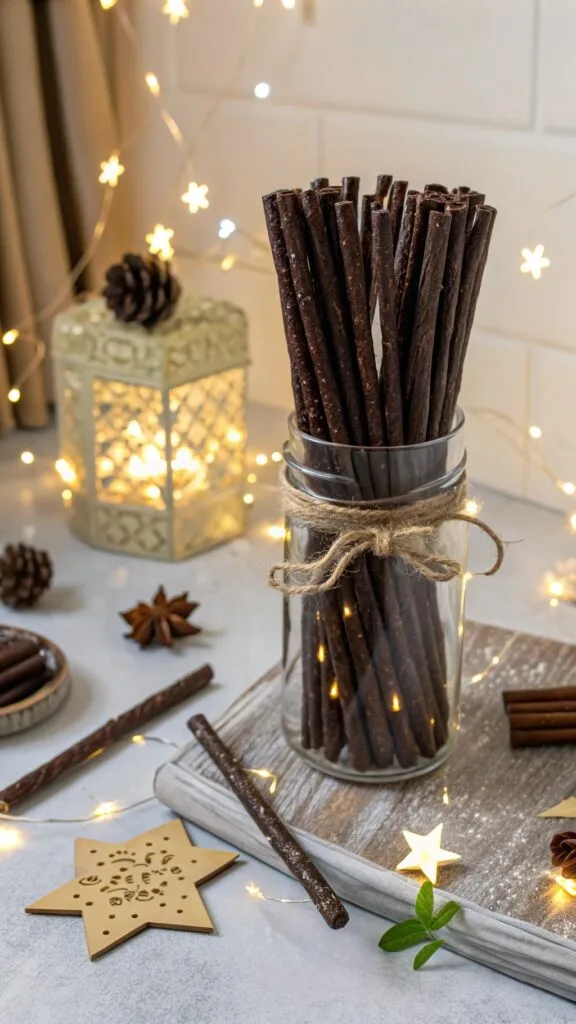 Colorful licorice wands displayed in a jar for a Harry Potter themed party.