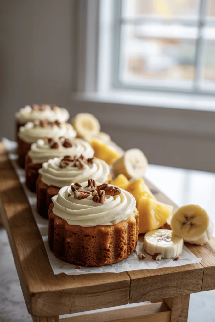 Irresistible Mini Hummingbird Cakes (Banana, Pineapple & Cream Cheese Frosting) 2 mini hummingbird cake 1