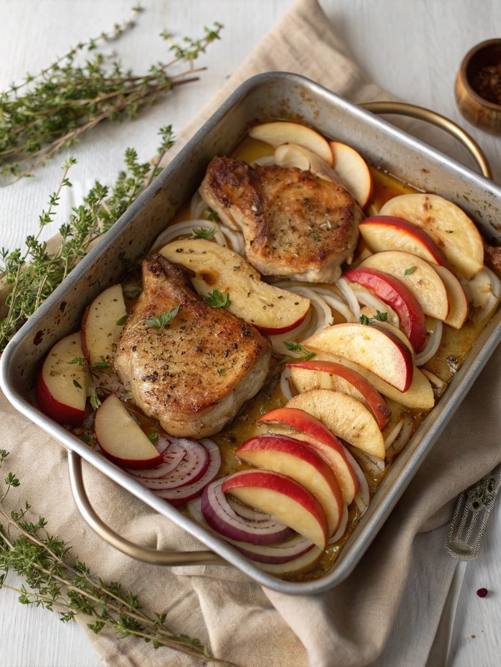 24 Cozy Fall Sheet Pan Dinners for Effortless Weeknights 4 Sheet pan pork chops with apple onion pan sauce