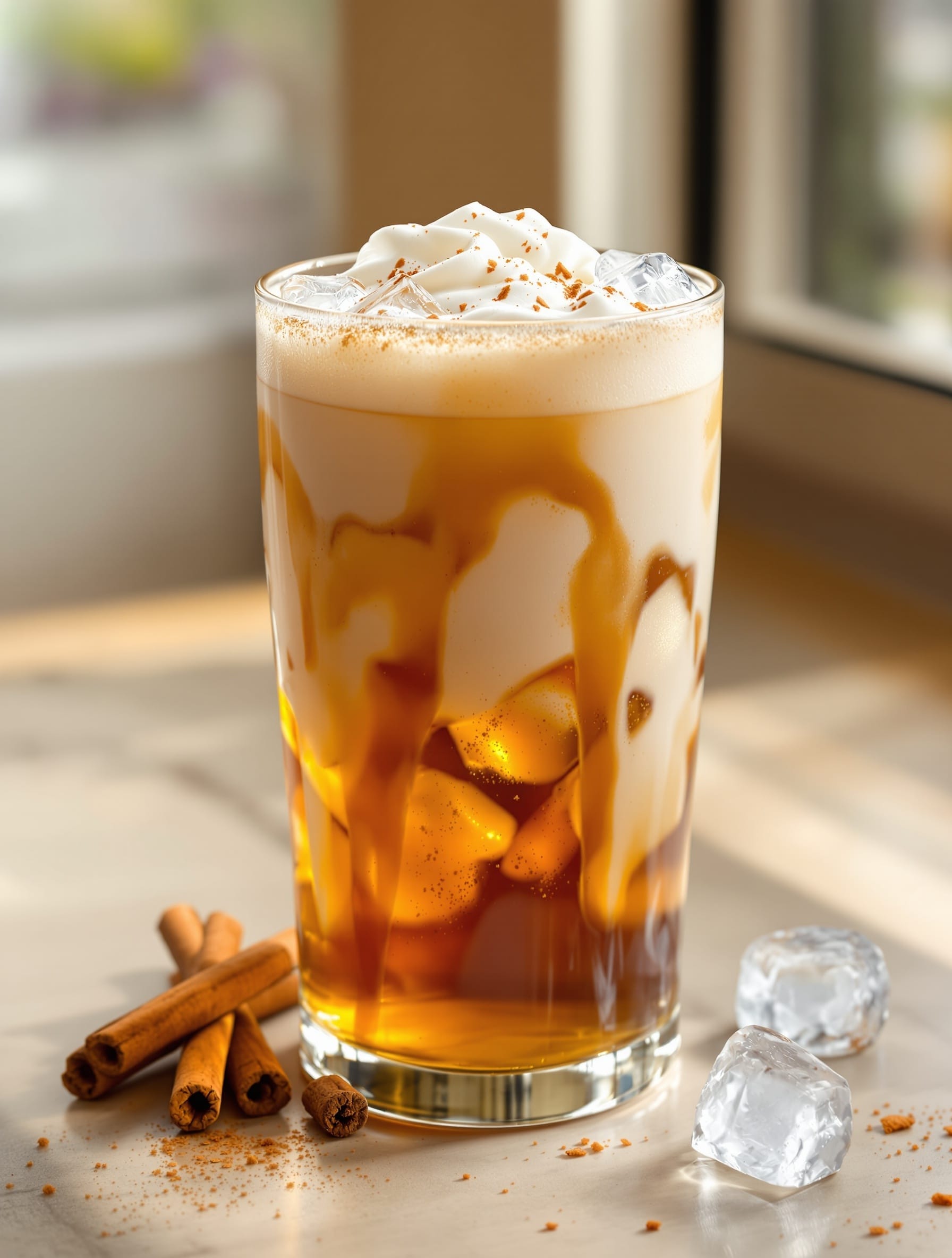 12 Heavy Soda And Dirty Soda Drinks To Try At Home 12 A glass of Maple Cinnamon Cream Root Beer topped with whipped cream and cinnamon.