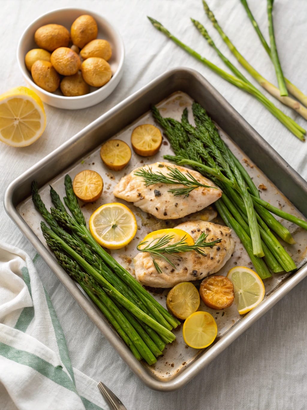 24 Cozy Fall Sheet Pan Dinners for Effortless Weeknights 24 Lemon Herb Chicken with Asparagus and Baby Potatoes on a sheet pan