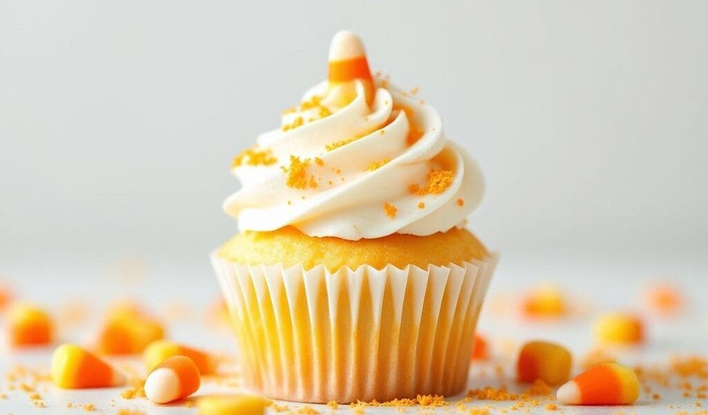 12 Crazy Simple Candy Corn Snacks and Bakes 1 6 candy corn cupcakes with vanilla swirl the scene is absent of text le 20251008 081242 j2n5