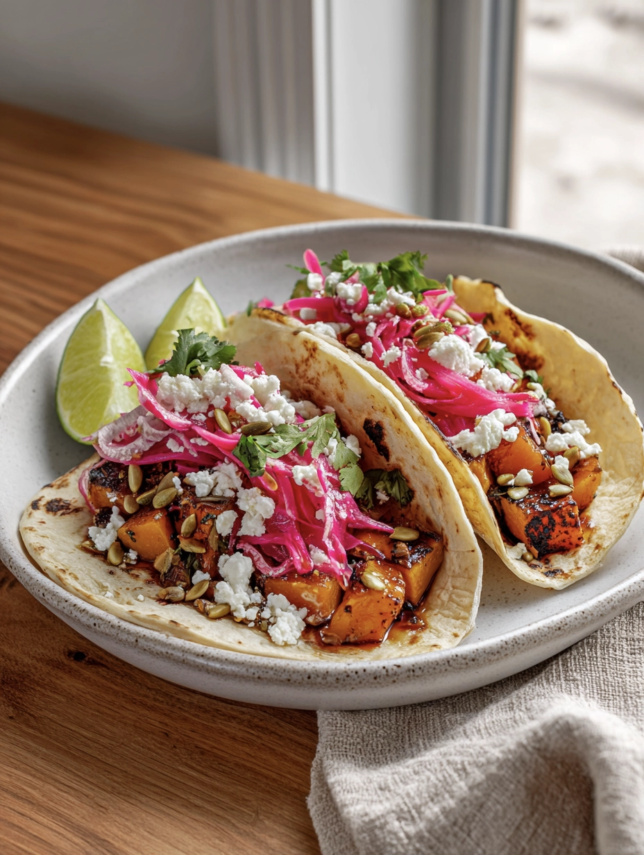 Cozy Fall Butternut Tacos With Smoky Maple Butter And Pink Onions