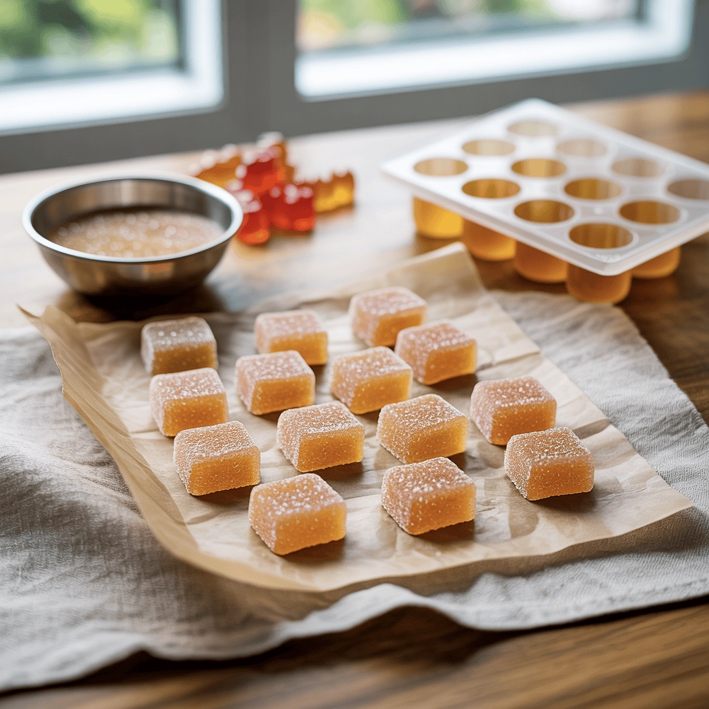 Easy Home Made Apple Cider Gummies (Pectin Based, Lunchbox Friendly) 4 apple cider gummies 4
