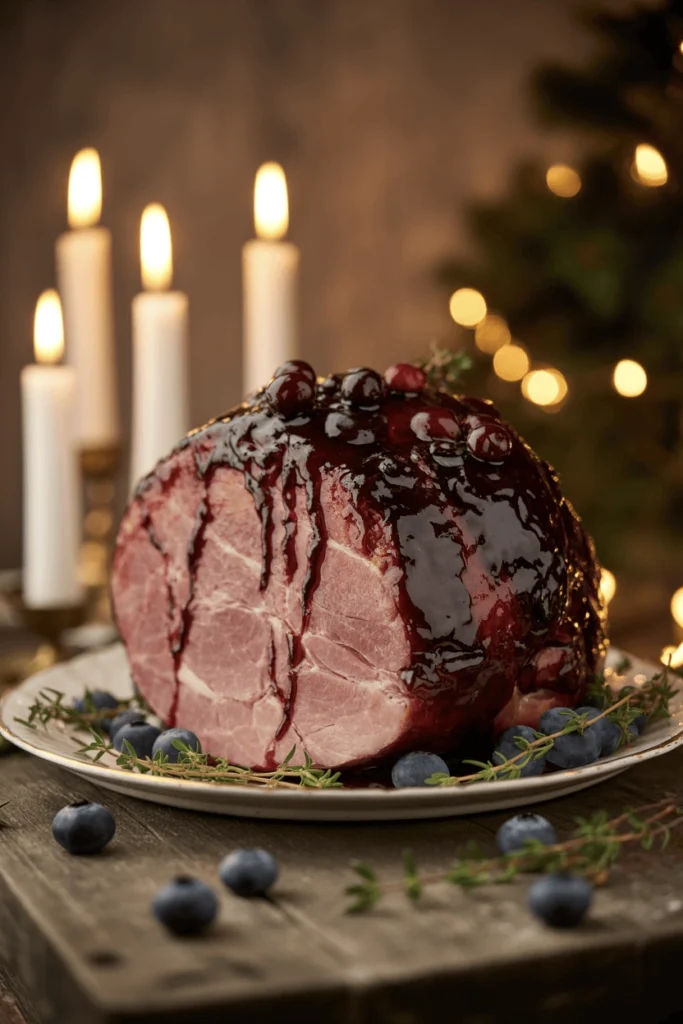 Show-Stopping Blueberry Balsamic Glazed Ham With Thyme & Black Pepper 4 blueberry glaze ham 16