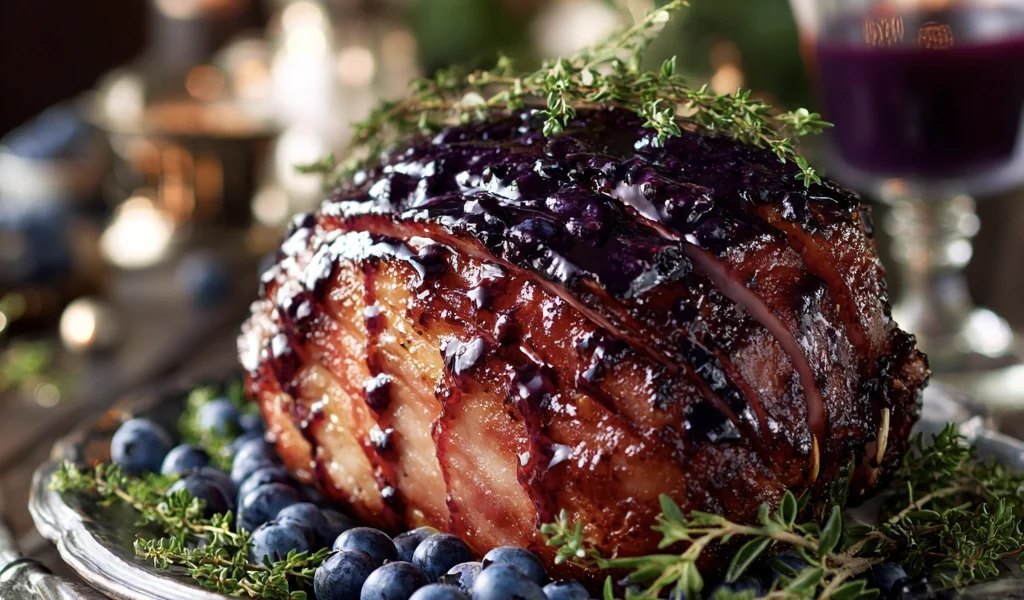 Show-Stopping Blueberry Balsamic Glazed Ham With Thyme & Black Pepper 1 blueberry glaze ham 30