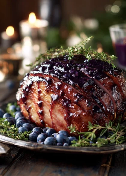 Show-Stopping Blueberry Balsamic Glazed Ham With Thyme & Black Pepper 29 blueberry glaze ham 30