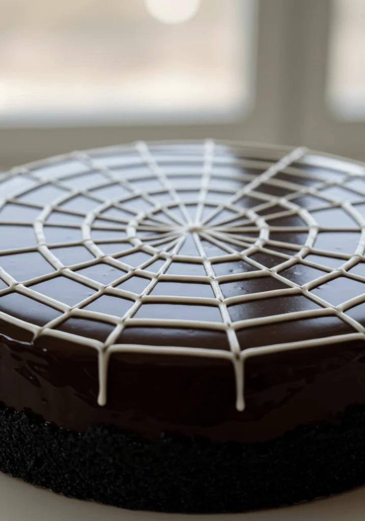 Easy Black Cocoa Spiderweb Cake, Party Showstopper 3 new web cake 3
