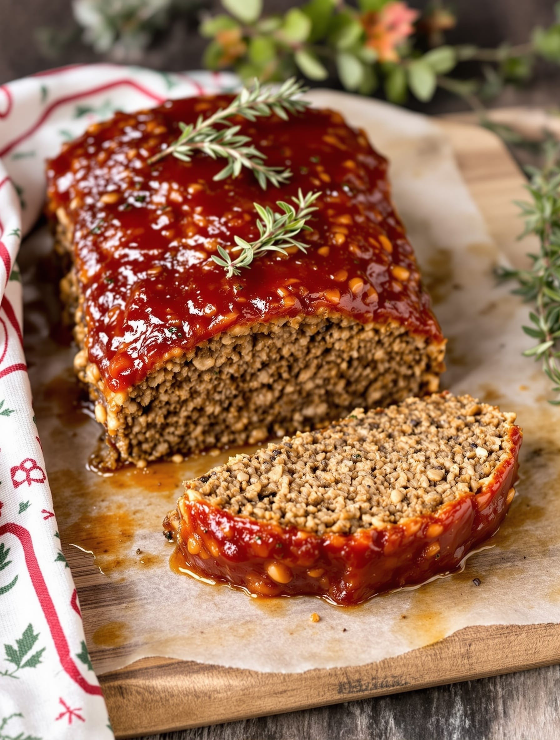 18 Vegan Christmas Dishes So Good Even Meat-Lovers Will Beg for Seconds 11 Lentil and walnut meatloaf topped with tomato glaze and crunchy toppings