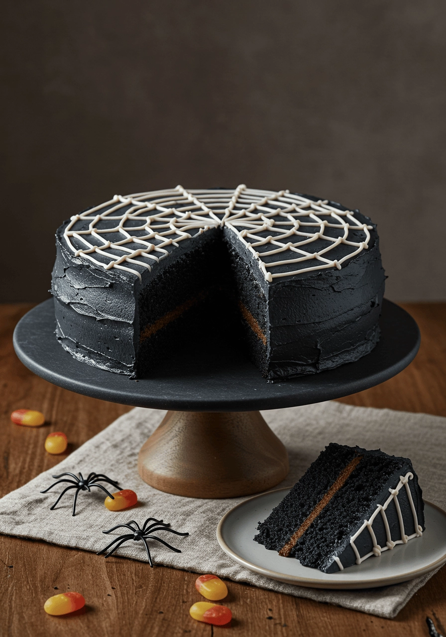 Webcake Examples Easy Black Cocoa Spiderweb Cake, Party Showstopper