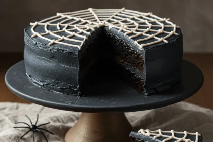 Easy Black Cocoa Spiderweb Cake, Party Showstopper 2 spider web cake 8