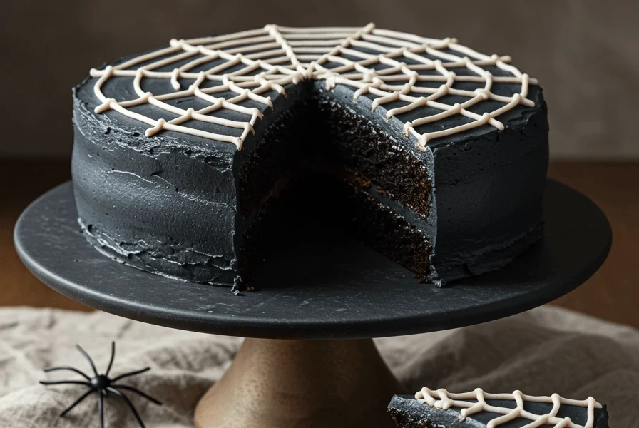 Easy Black Cocoa Spiderweb Cake, Party Showstopper 1 spider web cake 8