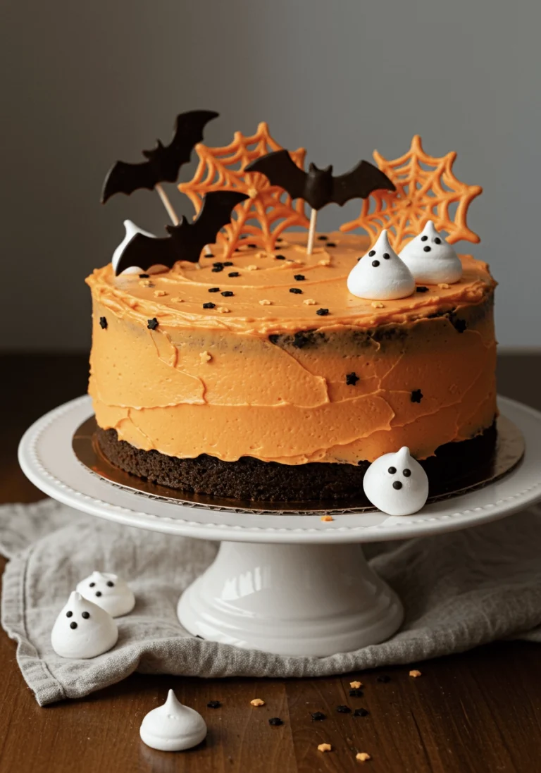 Mouth Watering Halloween Chocolate Cake with Orange Frosting
