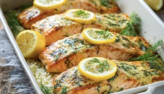 Baked Salmon With Dill Rice and Lemon Honey Mayo Glaze 2