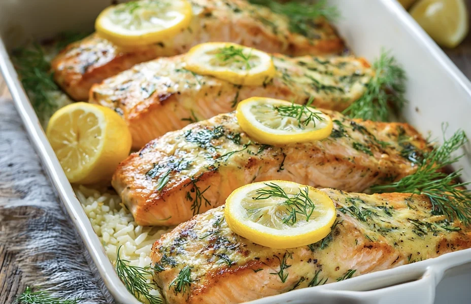Baked Salmon With Dill Rice and Lemon Honey Mayo Glaze 2