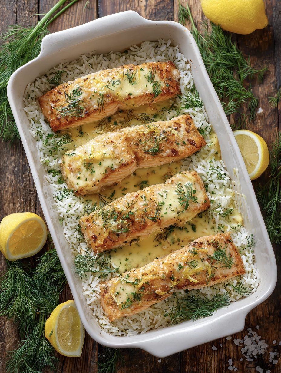 Baked Salmon With Dill Rice and Lemon Honey Mayo Glaze 5