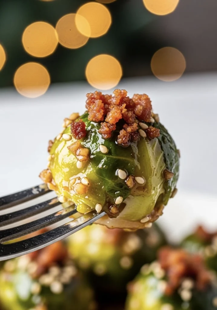 Garlic Soy Brussels Sprouts With Candied Bacon Crumble 12