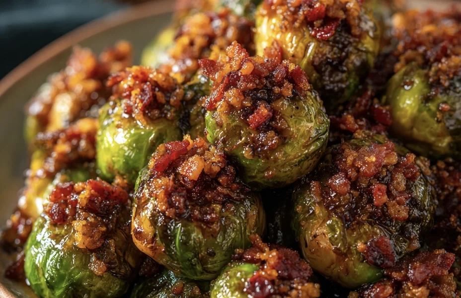 Garlic Soy Brussels Sprouts With Candied Bacon Crumble 23