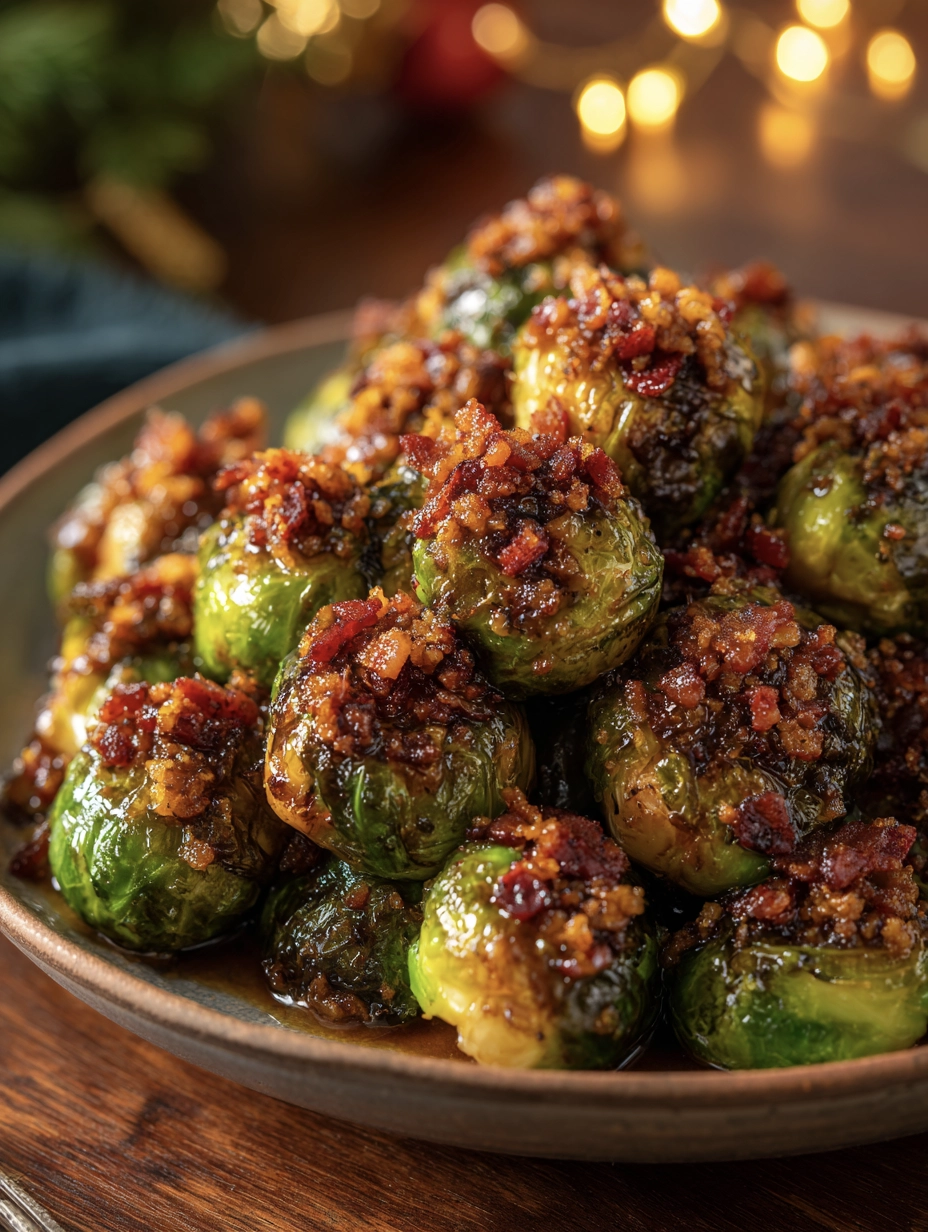 Garlic Soy Brussels Sprouts With Candied Bacon Crumble 23