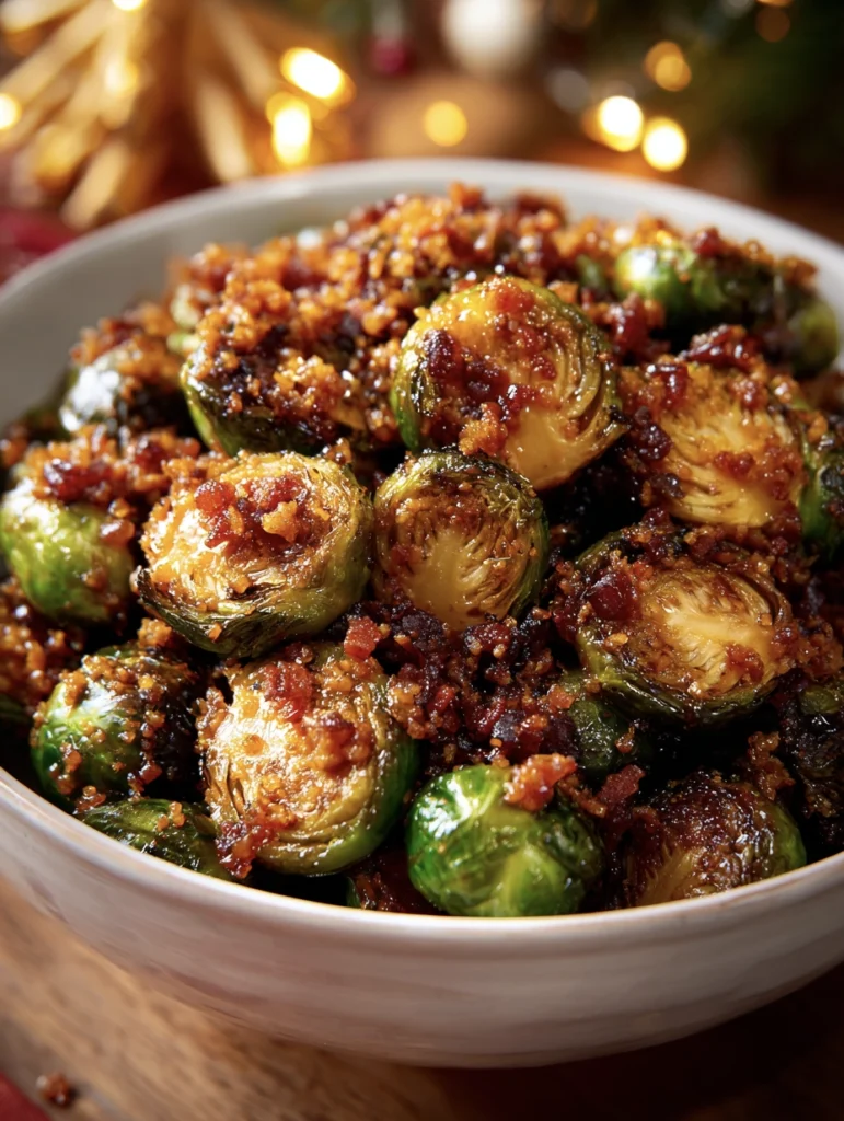 Garlic Soy Brussels Sprouts With Candied Bacon Crumble 24