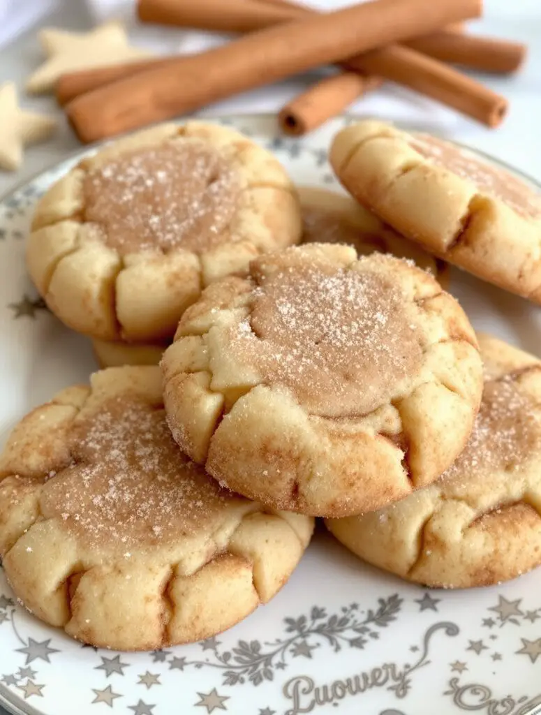 A plate of classic snickerdoodle cookies sprinkled with cinnamon sugar.