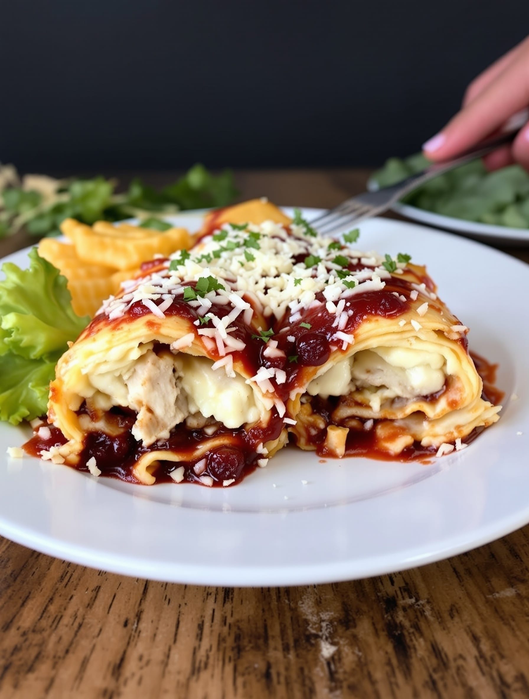 12 Creative Ways to Transform Leftovers into Delicious Pasta, Risotto, and Rice Dishes 10 Cheesy Cranberry Turkey Lasagna Roll-Ups on a plate