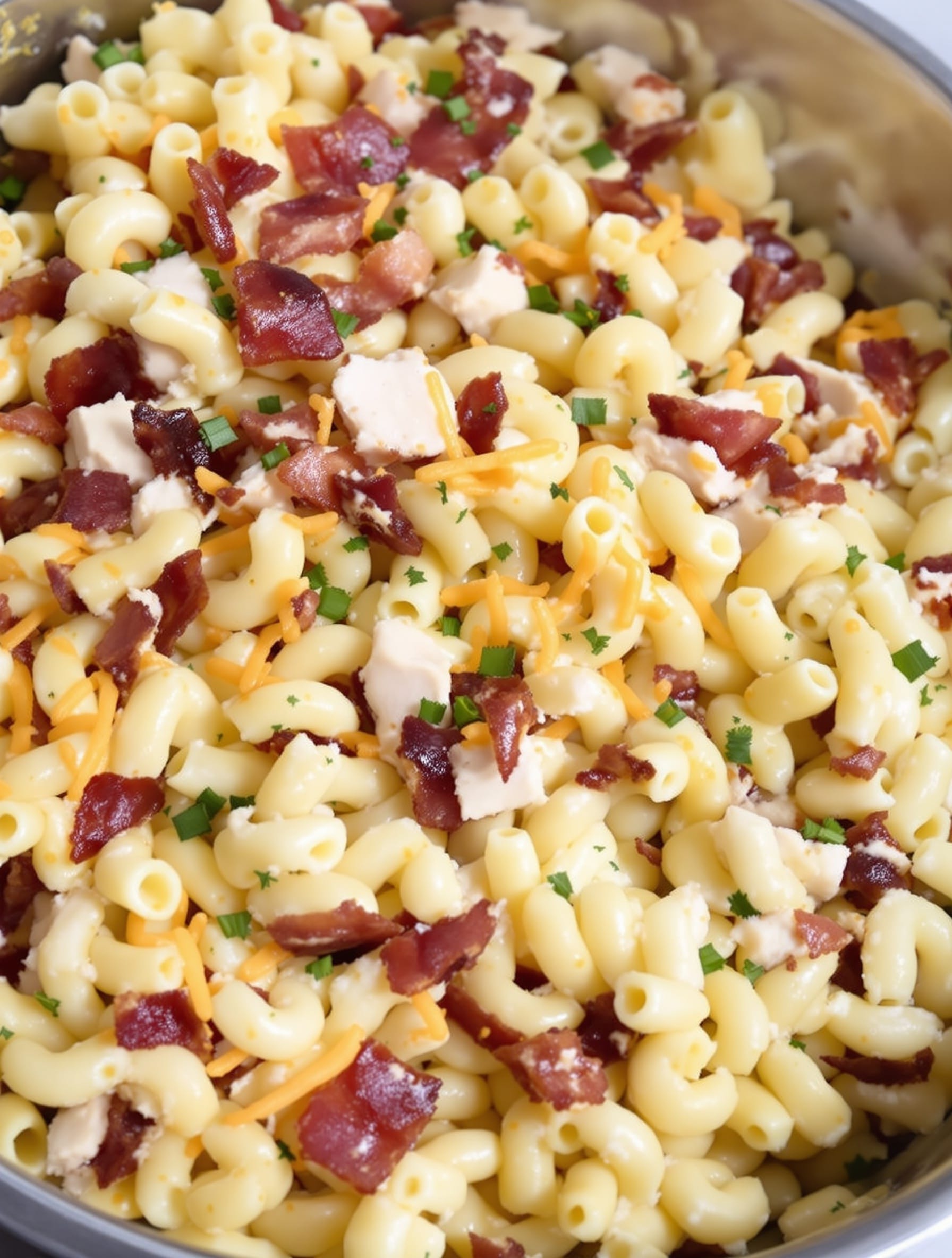 12 Creative Ways to Transform Leftovers into Delicious Pasta, Risotto, and Rice Dishes 6 A bowl of Maple-Bacon Turkey Mac & Cheese with crispy bacon and green onions on top.