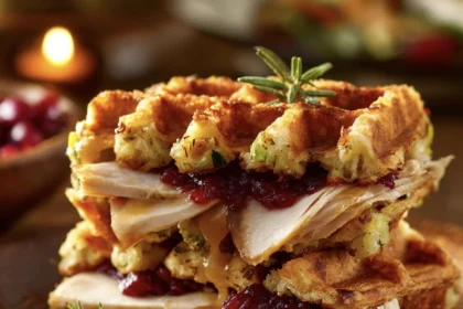The Ultimate Leftover Turkey Sandwich With Crispy Stuffing Waffle and Cranberry-Dijon Drizzle 2 turkey sandwich with stuffing waffle 24