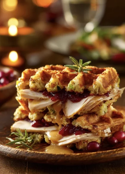 The Ultimate Leftover Turkey Sandwich With Crispy Stuffing Waffle and Cranberry-Dijon Drizzle 6 turkey sandwich with stuffing waffle 24