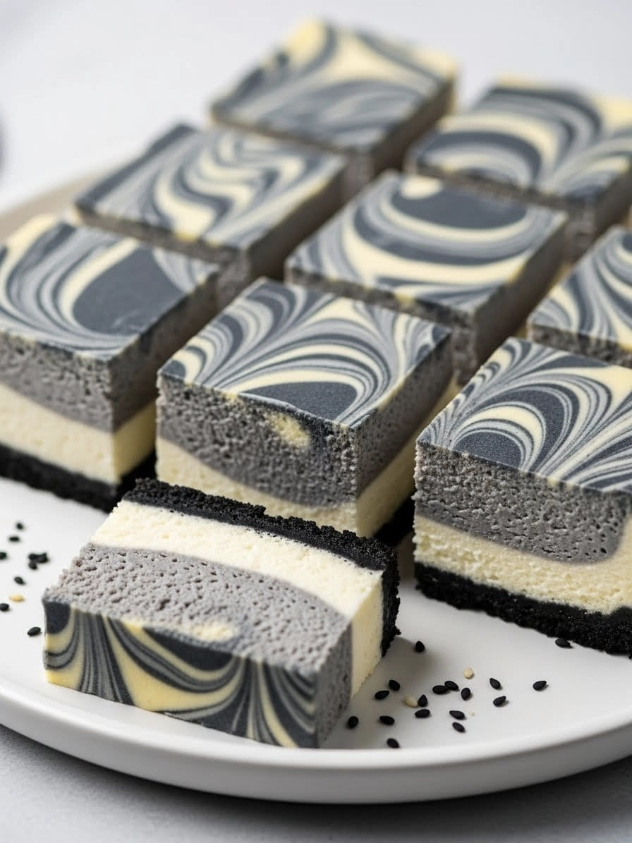 Black Sesame Cheesecake Bars That Look Fancy but Are Surprisingly Easy 5 black sesame marbled cheesecake 3