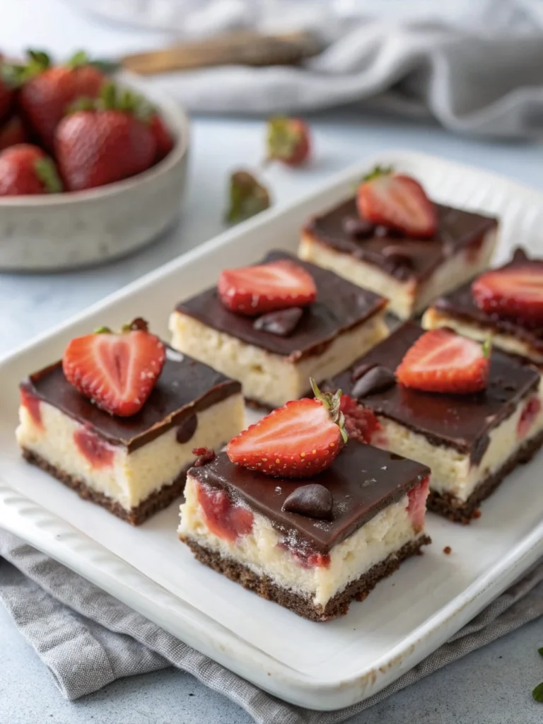 Elegant Chocolate Strawberry Cheesecake Bars That Anyone Can Make 3 decadent strawberry cheesecake bars 2
