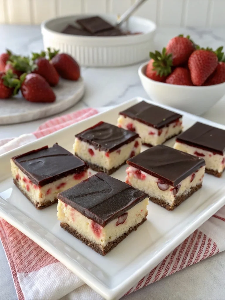 Chocolate Covered Strawberry Cheesecake Bars Recipe decadent strawberry cheesecake bars 3