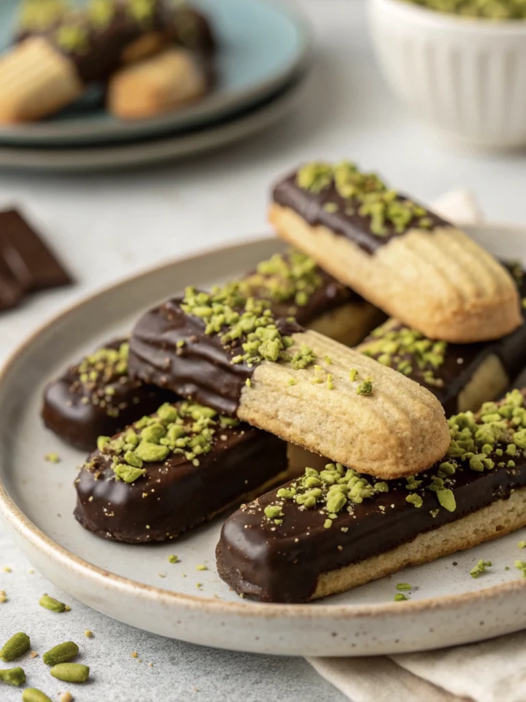 Easy Chocolate Pistachio Shortbread Fingers That Look Fancy 2 elegant chocolate dipped shortbread recipe